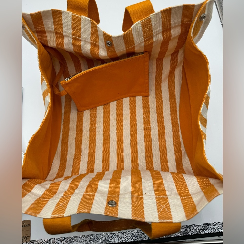 Hermes-Authentic- Yellow  / White Stripe Cannes Tote Bag  with Pouch - Picture 3 of 14